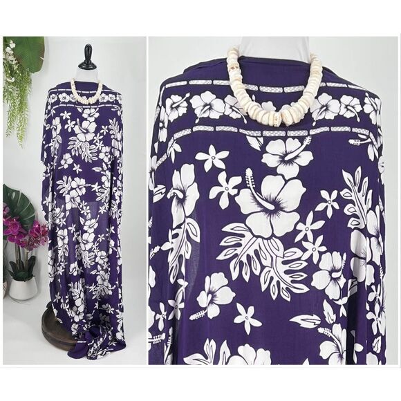 Purple/White Hibiscus SARONG Kīkepa Pareo Beach Wrap Skirt Summer Scarf - Picture 2 of 4